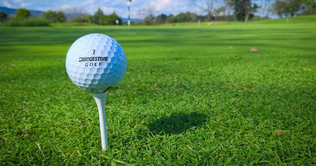 A golf ball on a tee during someone's tee time